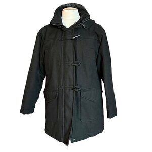 Hawke & Co Black Hood Wool Blend Duffle Coat Zipper & Toggle Closure Sz L 14/16